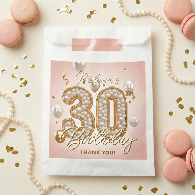 Glam Blush Pink Gold Balloons Pearl 30th Birthday Favour Bag (Creator Uploaded)