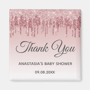 Glam Blush Pink Gold Glitter Thank You Baby Shower Magnet