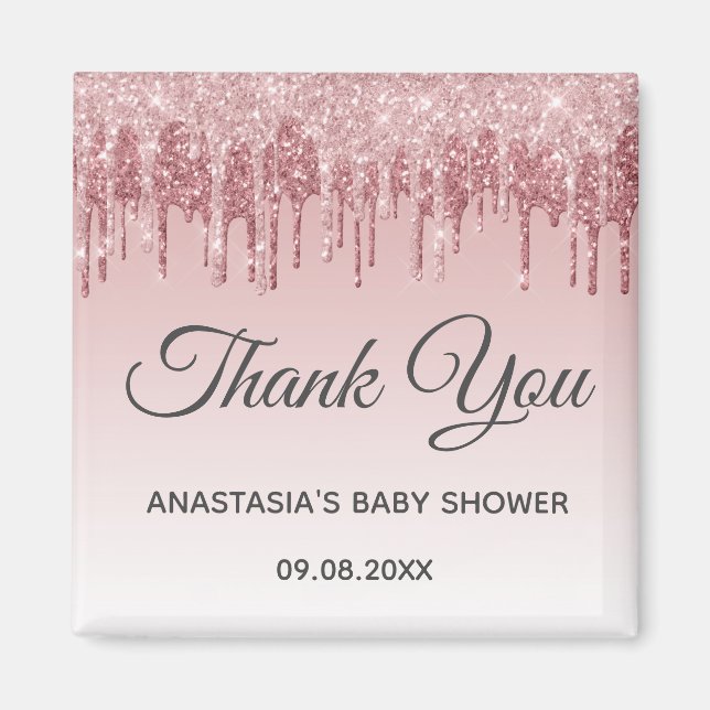 Glam Blush Pink Gold Glitter Thank You Baby Shower Magnet (Front)