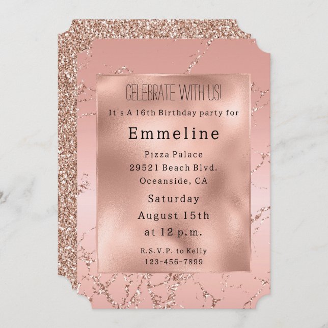 Glam Blush Pink Rose Gold Glitter  Invitation (Front/Back)