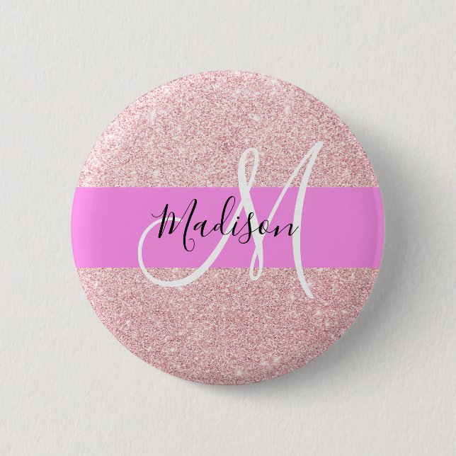 Glam Blush Pink Rose Gold Glitter Sparkle Monogram 6 Cm Round Badge (Front)