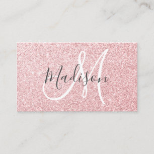 Glam Blush Pink Rose Gold Glitter Sparkle Monogram Business Card