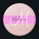 Glam Blush Pink Rose Gold Glitter Sparkle Monogram Magnet<br><div class="desc">Girly and glam blush pink rose gold glitter sparkles white monogram name and initial magnet. Your custom name and monogram are written in an elegant hand lettered script with a pink background. A perfect birthday or Christmas gift!</div>