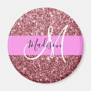 Glam Blush Pink Rose Gold Glitter Sparkle Monogram Magnet