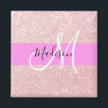 Glam Blush Pink Rose Gold Glitter Sparkle Monogram Magnet<br><div class="desc">Girly and glam blush pink rose gold glitter sparkles white monogram name and initial magnet. Your custom name and monogram are written in an elegant hand lettered script with a pink background. A perfect birthday or Christmas gift!</div>