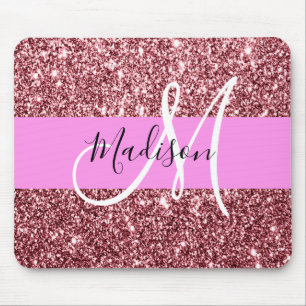 Glam Blush Pink Rose Gold Glitter Sparkle Monogram Mouse Pad