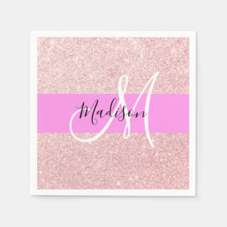 Glam Blush Pink Rose Gold Glitter Sparkle Monogram Napkin