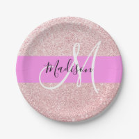 Glam Blush Pink Rose Gold Glitter Sparkle Monogram
