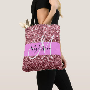 Glam Blush Pink Rose Gold Glitter Sparkle Monogram Tote Bag