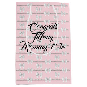 Glam Blush Pink Tiffany Pearls Theme Baby Shower Medium Gift Bag