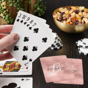 Glam Blush Pink Trendy Script Monogram Playing Cards