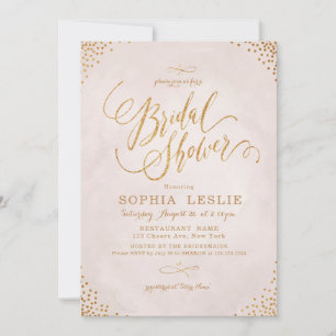 Glam blush rose gold calligraphy Bridal Shower Invitation