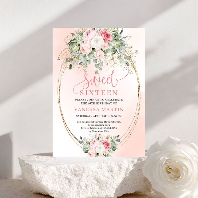 Glam Blush Rose Gold Sweet Sixteen Birthday Invite (Glam Blush Rose Gold Sweet Sixteen Birthday Invite)