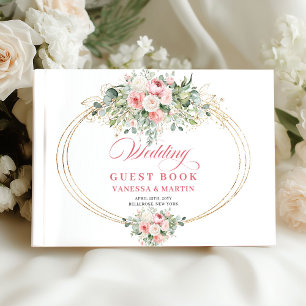 Glam Blush Roses Greenery Wedding Guest Book