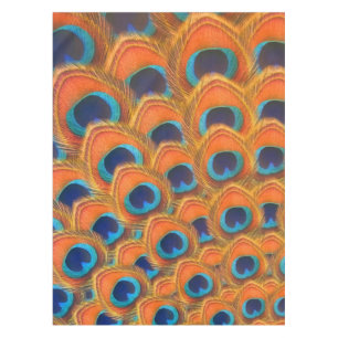 Glam Boho Orange Blue Peacock Feathers Tablecloth