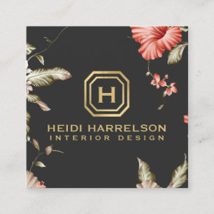 Glam Box Logo Monogram Vintage Floral Square Business Card