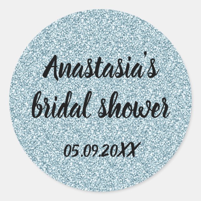Glam Bridal Shower Blue Silver Glitter Sparkles Classic Round Sticker (Front)