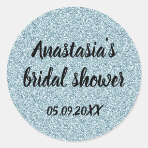 Glam Bridal Shower Blue Silver Glitter Sparkles Classic Round Sticker