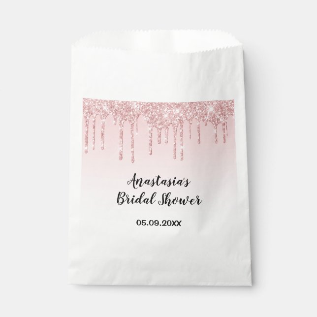 Glam Bridal Shower Pink Rose Gold Glitter Drips Favour Bag (Front)