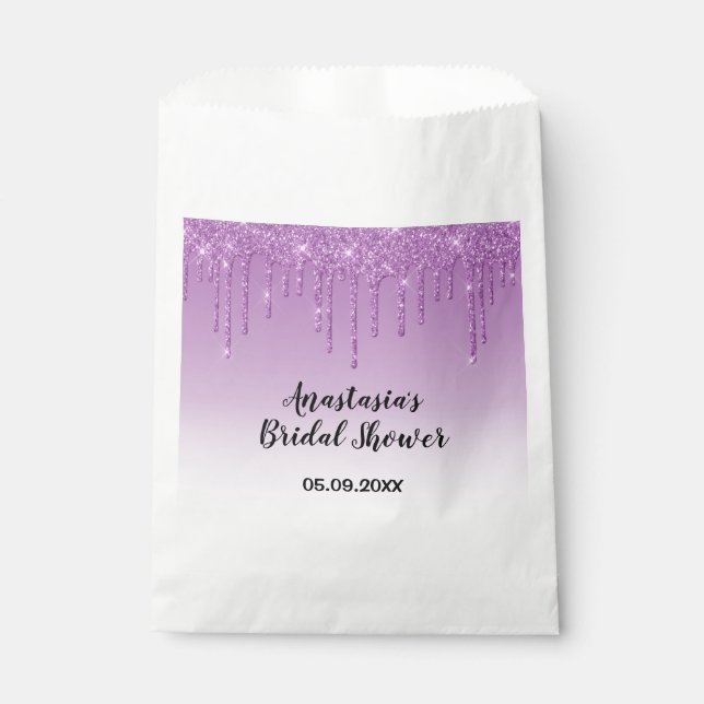 Glam Bridal Shower Purple Glitter Drips Sparkle Favour Bag (Front)