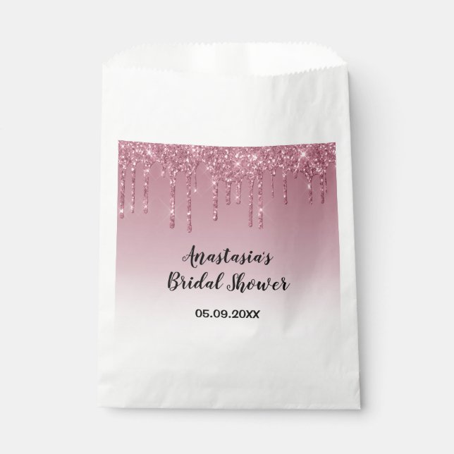 Glam Bridal Shower Purple Rose Gold Glitter Drips Favour Bag (Front)