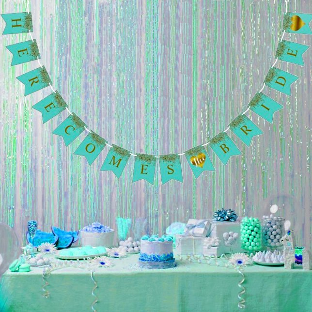 Glam Bride Teal Gold Sparkle Twinkle Shower Party Bunting (Creator Uploaded)
