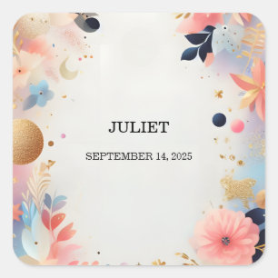 Glam Bright Pastel Ombre Glitter Bridal Shower Square Sticker