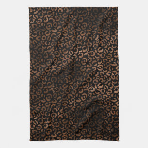 Glam Brown Black Leopard Print Tea Towel
