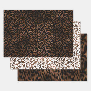 Glam Brown Black Leopard Print Wrapping Paper Sheet