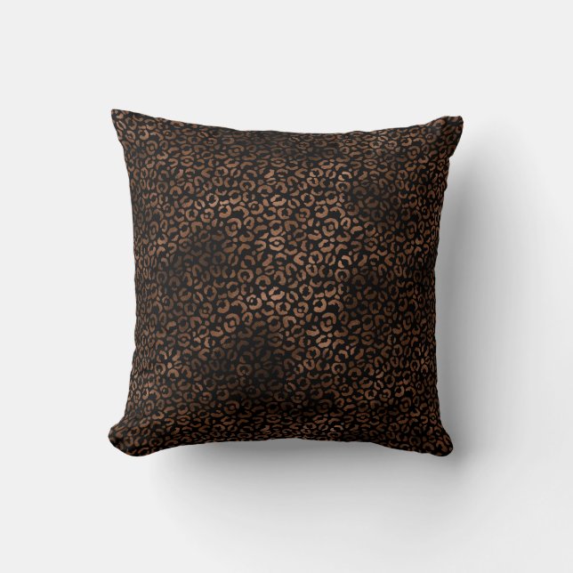 Glam Brown Black Leopard Print Zebra Print Cushion (Front)