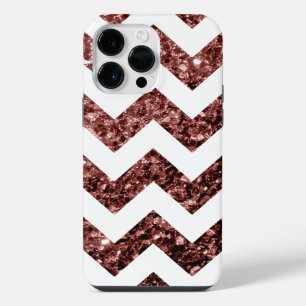 Glam Brown Red Glitter sparkles White Chevron iPhone 14 Pro Max Case