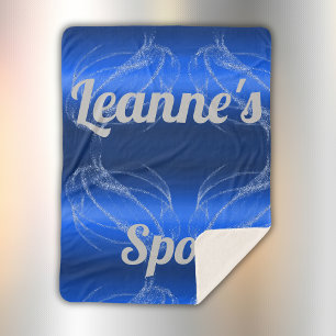 Glam Brushed Metal and Glitter Blue Monogram Sherpa Blanket