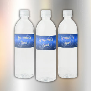 Glam Brushed Metal and Glitter Blue Monogram   Water Bottle Label