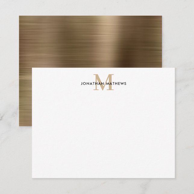 Glam Brushed Metal Gold Classic Monogram Card (Front/Back)