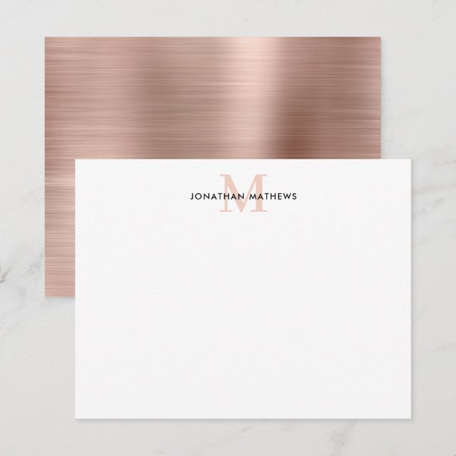 Glam Brushed Metal Rose Gold Classic Monogram Card (Front/Back)
