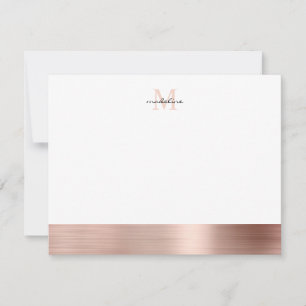 Glam Brushed Metal Rose Gold Girly Monogram Card