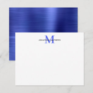 Glam Brushed Metal Royal Blue Classic Monogram Card