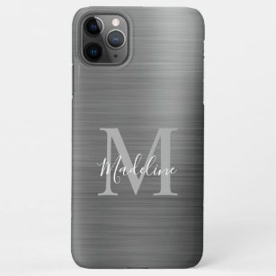 Glam Brushed Metallic Silver Grey Monogram iPhone 11Pro Max Case