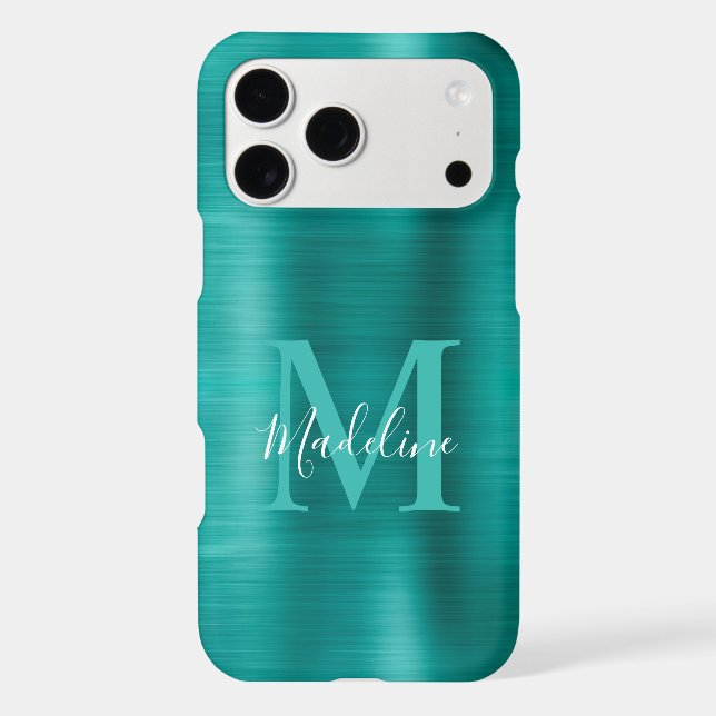 Glam Brushed Metallic Teal Elegant Script Monogram (Back)