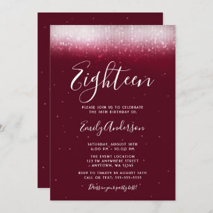 Glam Burgundy 18th Birthday Invitation
