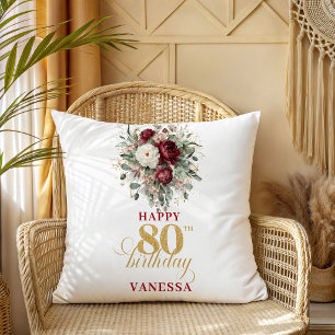 Glam Burgundy Blush 80th Birthday Custom Pillow