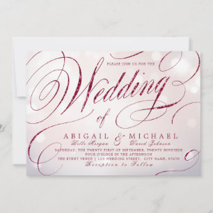 Glam burgundy calligraphy vintage wedding invitation