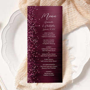 Glam Burgundy Glitter Brushed Metal Wedding Menu