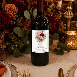 Glam Burgundy Gold Floral Deep Red boho floral Wine Label