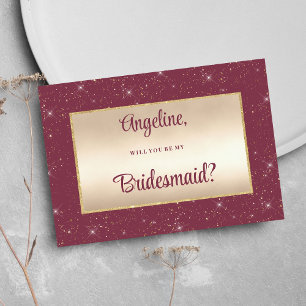 Glam burgundy gold glitter confetti Bridesmaid  Invitation