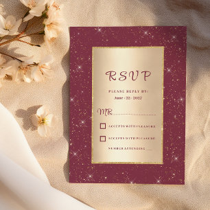 Glam burgundy gold glitter confetti RSVP Invitation