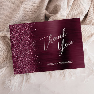 Glam Burgundy Metallic Wedding Flat Thank You Card