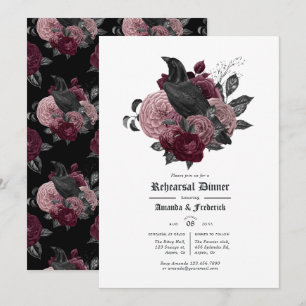 Glam Burgundy Raven Gothic Rehearsal Dinner Invitation