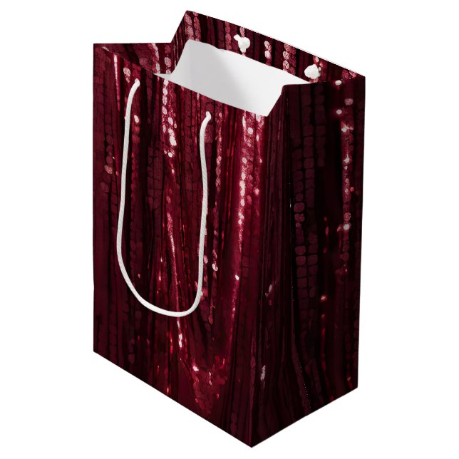 Glam Burgundy Red Glitzy Wedding Medium Gift Bag (Front Angled)