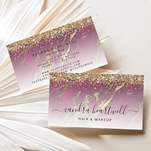 Glam Burgundy Red Gold Marble Glitter Script Business Card
